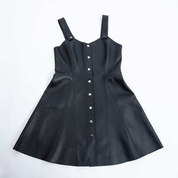 Balck Genuine Leather Women Dress