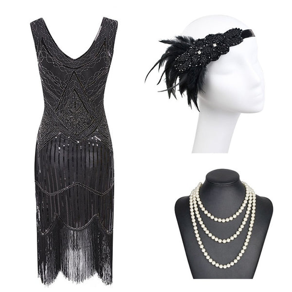 1920s Gatsby Sequin Fringed Paisley Flapper Dress