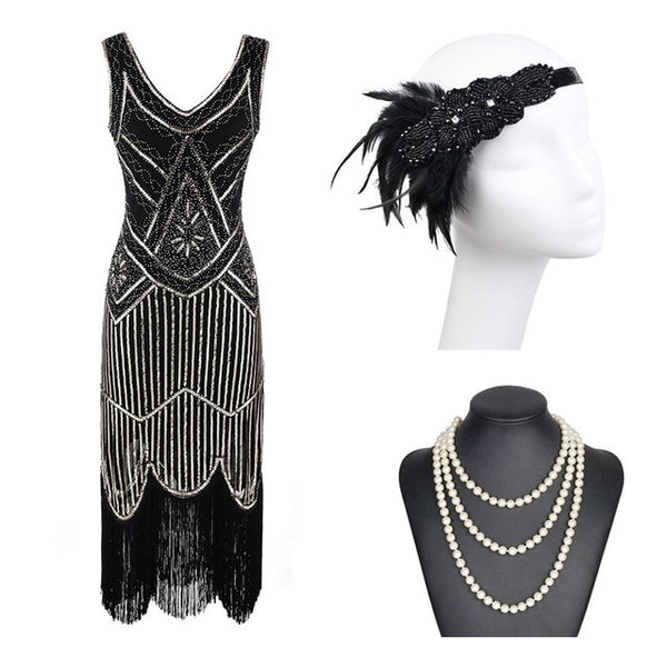 1920s Gatsby Sequin Fringed Paisley Flapper Dress