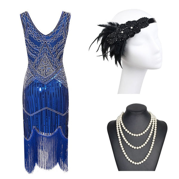 1920s Gatsby Sequin Fringed Paisley Flapper Dress