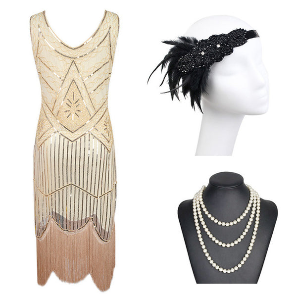 1920s Gatsby Sequin Fringed Paisley Flapper Dress