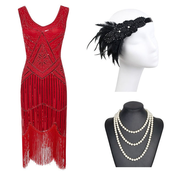 1920s Gatsby Sequin Fringed Paisley Flapper Dress