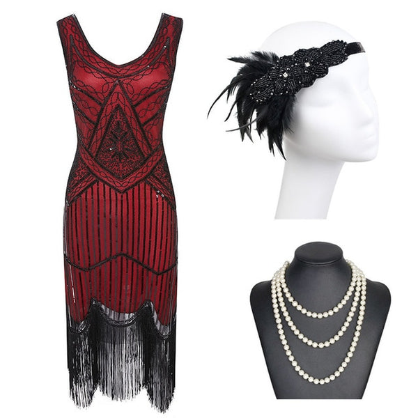 1920s Gatsby Sequin Fringed Paisley Flapper Dress