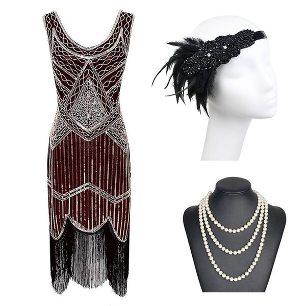 1920s Gatsby Sequin Fringed Paisley Flapper Dress
