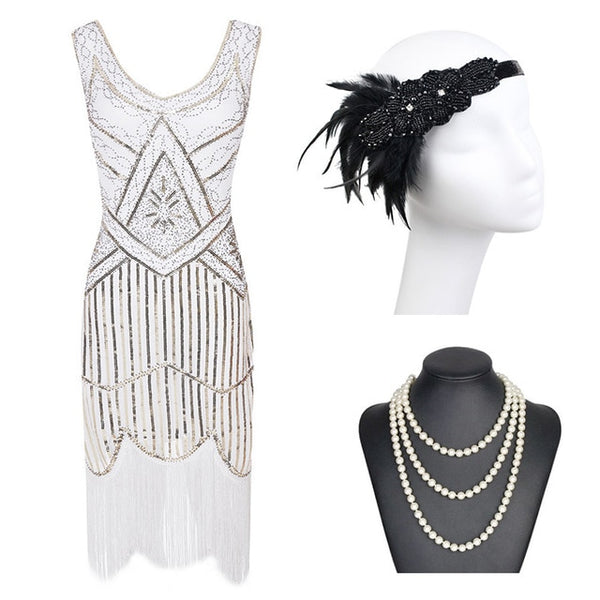 1920s Gatsby Sequin Fringed Paisley Flapper Dress