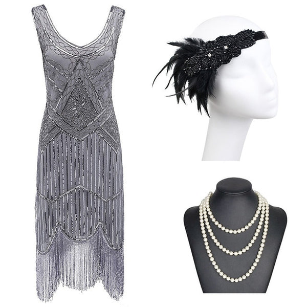 1920s Gatsby Sequin Fringed Paisley Flapper Dress