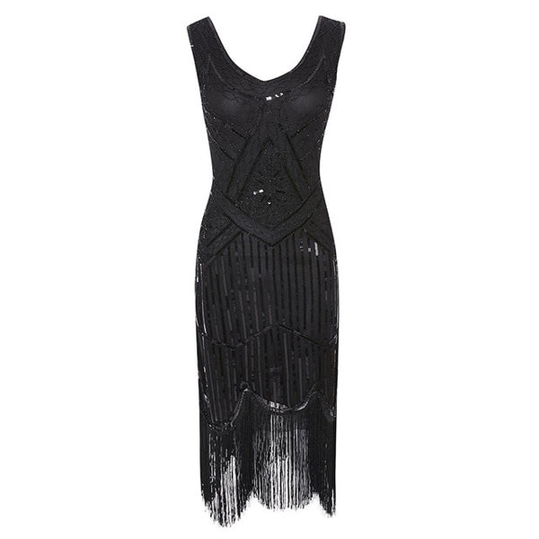 1920s Gatsby Sequin Fringed Paisley Flapper Dress
