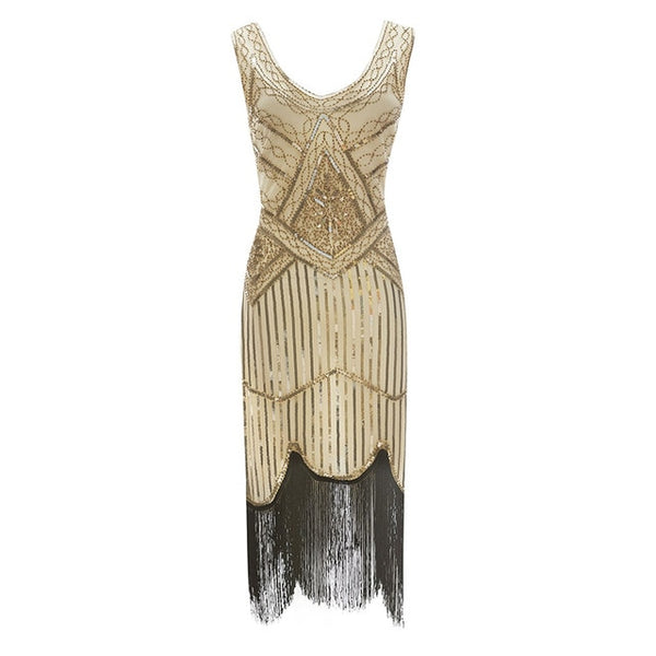 1920s Gatsby Sequin Fringed Paisley Flapper Dress