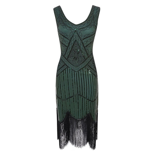 1920s Gatsby Sequin Fringed Paisley Flapper Dress