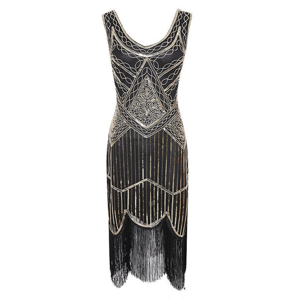 1920s Gatsby Sequin Fringed Paisley Flapper Dress