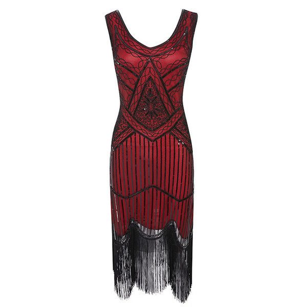 1920s Gatsby Sequin Fringed Paisley Flapper Dress