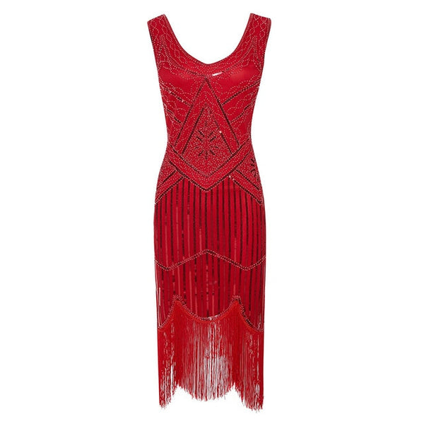 1920s Gatsby Sequin Fringed Paisley Flapper Dress