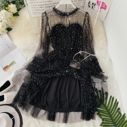 Spring Sequins Flare Sleeve Lace-Up Dress