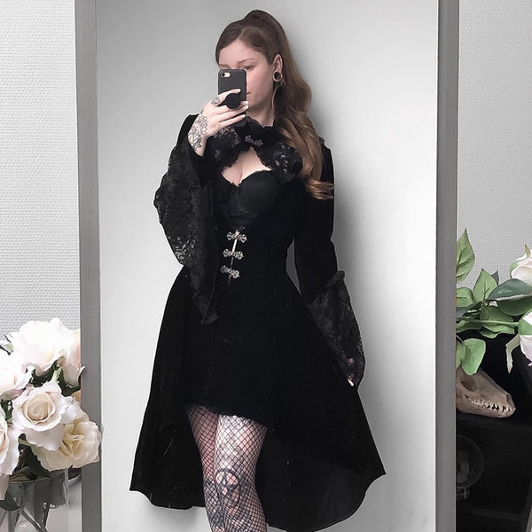 Vintage Black Women Velvet Dress