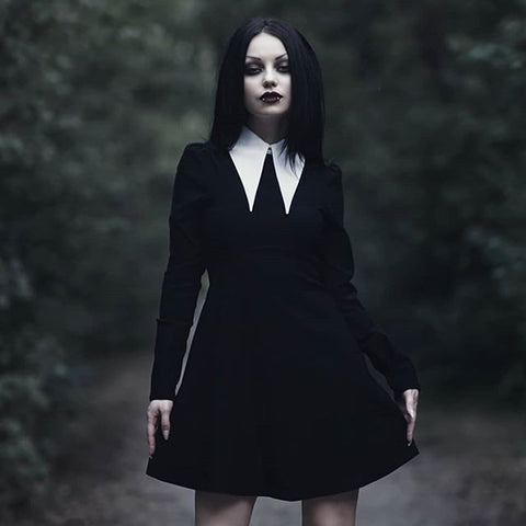 Gothic Turn-Down Collar Mini Dress