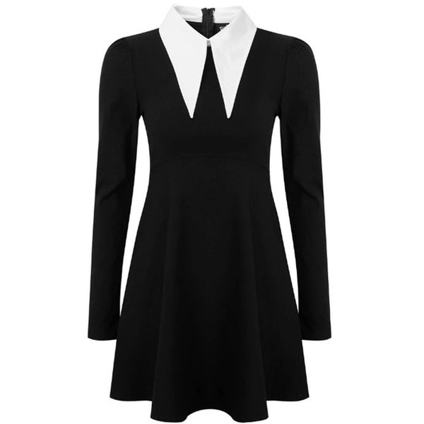 Gothic Turn-Down Collar Mini Dress