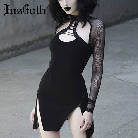 Bodycon Women Mini Dress Gothic Black