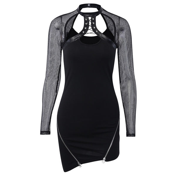 Bodycon Women Mini Dress Gothic Black