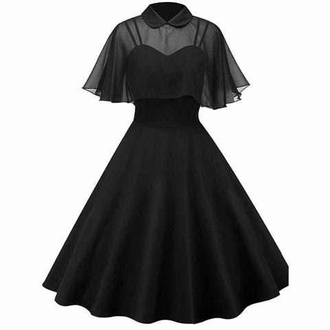Women Vintage Gothic Cape Black Dress