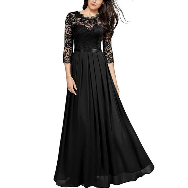 Vintage Sexy Lace Women Party Long Dress