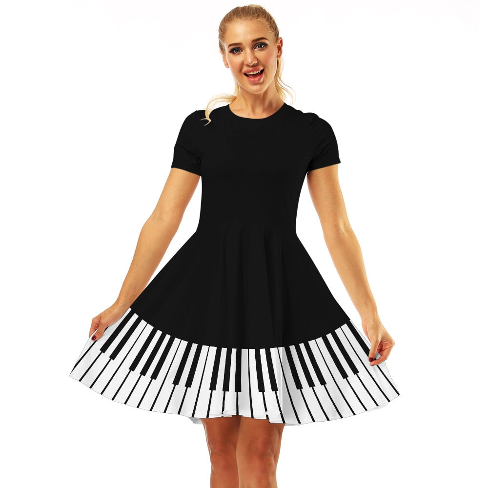 Women Vintage Dress Piano Print