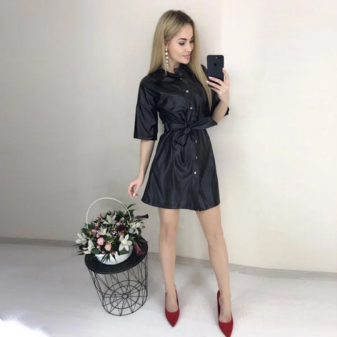 Pu Leather A Line Sashes Party Dress