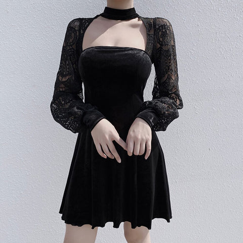 Sexy Hollow Out Black Mini Dress