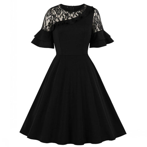 Gothic Contrast Lace Layered Flounce Sleeve Dresses