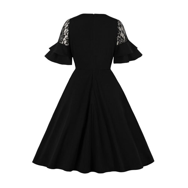 Gothic Contrast Lace Layered Flounce Sleeve Dresses