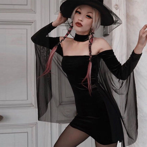 Bodycon Black Mini Dress Women Gothic