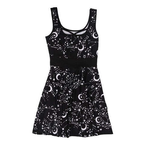 Women Gothic Style Punk Print Sleeveless Dress