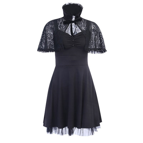 Women Gothic Lorita Lace Shawl Dress Vintage