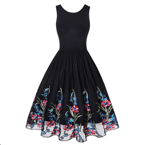 Women Vintage Floral Print A-line Party Dresses