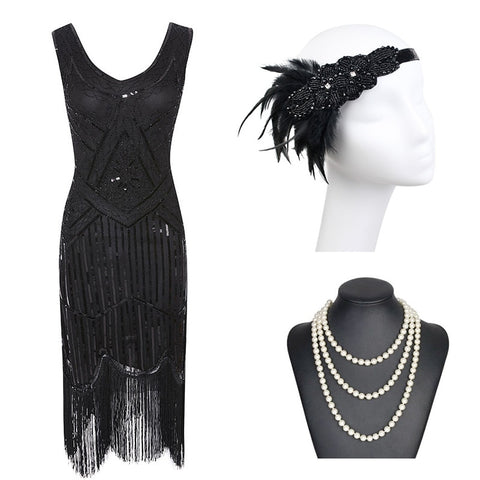 1920s Gatsby Sequin Fringed Paisley Flapper Dress